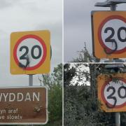 Damage to three of the new 20mph signs in Bodelwyddan