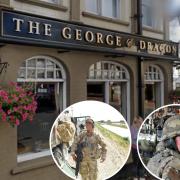 The George & Dragon. Inset: Landlady Michelle Partington during her military career.