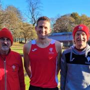 The Prestatyn trio of Gareth Hughes, Tom Carter and Gordon Jones who ran for Wales in Glasgow on Saturday.