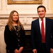 Vale of Clwyd MP Dr James Davies with Prestatyn High Community Focused School Manager, Jo Wynne-Eyton, at the   ‘Local Community Safety Champions’ reception at 10 Downing Street
