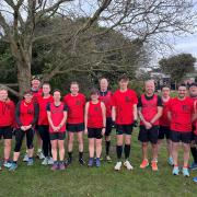 Some of the Prestatyn squad who ran in the Borders League race in Thurstaston, including Ann Claire Jones (second left).