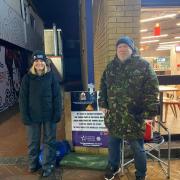 Richard during a sleepout in Rhyl with Abergele teacher, Ashleyjade Catherall