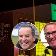 Rhyl Pavilion Theatre. Inset: Jeff Stelling and Paul Merson