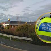 McDonald's, Abergele. Inset: North Wales Police jacket