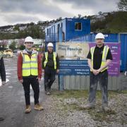 From left, Adrian Johnson, Managing Director Commercial Services for the Cartrefi Conwy Group, Richard Owen of housing association Adra, Scott Stephens and Craig Kelly-Jones of Beech Developments, and Gethin Thomas, of Adra.