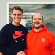 Chris Tipping (right) with former Prestatyn Town player Michael Parker