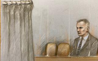 Court artist sketch by Elizabeth Cook of former Manchester United footballer Ryan Giggs at Manchester Crown Court. His former partner Kate Greville gave evidence behind a curtain. Picture: Elizabeth Cook/PA Wire