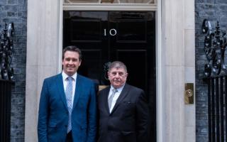 Vale of Clwyd MP Dr James Davies and Frank Jones outside 10 Downing Street