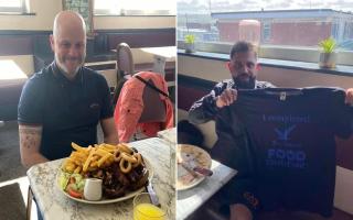 Two of the customers who have taken on eating challenges at the café
