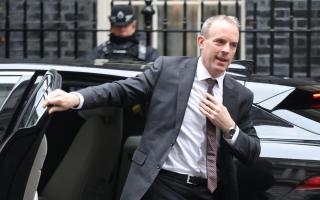 Justice Minister and Deputy Prime Minister Dominic Raab arrives in Downing Street, London, ahead of the government's weekly Cabinet meeting. (PA)
